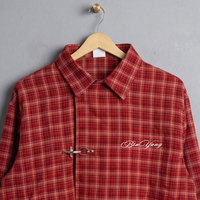 Chemise Homme Col V Ample en Coton Lourd 100% avec Boutons et Fermetures à Clip, Style Streetwear Hip Hop, Motif Pompier, Fabrication OEM Personnalisée