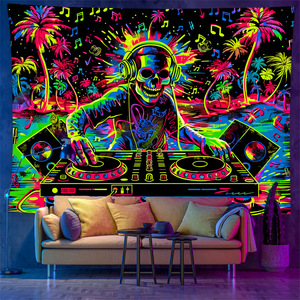 Tapisserie murale <span class=keywords><strong>psychédélique</strong></span> réactive aux <span class=keywords><strong>UV</strong></span>, motif DJ Gorilla, décoration bohème Kawaii pour salon - Product Image 4