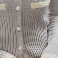 Cardigan en tricot pour femme, style français, col Claudine contrastant, fabrication artisanale de qualité