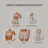 Ensemble de yoga dos nu à col carré avec pantalon évasé taille en V, tenue de yoga 2 pièces, ensemble de sport taille croisée pour femme