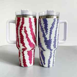 New 40Oz Crystal Zebra <b>Coffee</b> Glow in Dark Bling Rhinestone Tumbler Diamond Beer Mug Water <b>Bottle</b> With Lids - Product Image 3