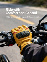 Gants de moto HAIYI à doigts entiers, compatibles écran tactile, en cuir jaune vintage, protection en fibre de carbone, pour la conduite sportive, imperméables et anti-UV pour hommes