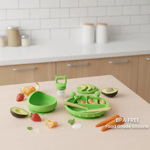 Juego de utensilios de alimentación para bebés, cuencos de silicona, tenedores, cucharas, baberos con ventosa para 0-12 meses, sin BPA - Product Image 3