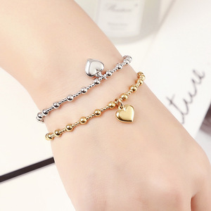 Metal Stainless Steel Waterproof Jewelry Women's Heart-shaped High Quality 18K Gold Yoga Ball <strong>Bead</strong> Stretch <strong>Bracelet</strong> - Product Image 1