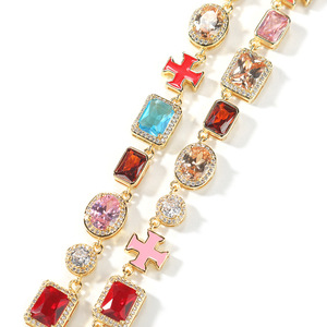 Lateefah Hip Hop Link Chain Cobre Colorido Gemstone Multicolor Cruz Diamante Colar - Product Image 5