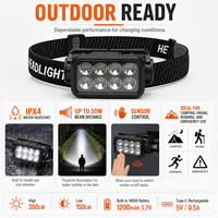Lampe frontale LED à détecteur de mouvement K354, rechargeable, étanche IPX4, bandeau réglable pour le camping, la randonnée, le travail en extérieur, longue durée