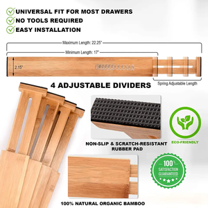 Tre Gỗ Có Thể Điều Chỉnh Ngăn Kéo Chia Mở Rộng Nhà Bếp Ngăn Kéo Ngăn Organizer Mùa Xuân Nạp - Product Image 5