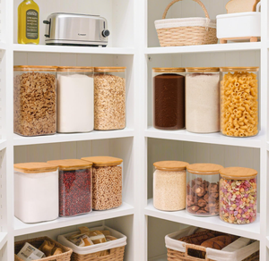 Juego de 2 Frascos Cuadrados de Vidrio con Tapas de Bambú, Recipientes Herméticos Grandes <span class=keywords><strong>para</strong></span> Harina y Azúcar con Etiquetas y Tazas Medidoras - Product Image 5