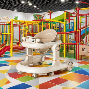 Marche-bébé, beige clair avec décor doré, siège marron imprimé « Marche-bébé » - Product Image 3