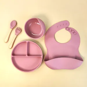 Nhà Máy Trực Tiếp Chất Lượng Cao Silicone Bowl Spoon Set Thực Phẩm Bát Bộ Đồ Ăn Đặt Bé Ăn Bộ