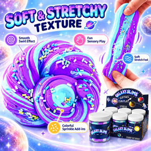 Colle non toxique, sûre et certifiée ASTM sur le thème de la galaxie, trois couleurs : pâte à modeler et slime vibrantes, douces et extensibles, pour mélanger les couleurs. - Product Image 3