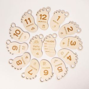 Factory Footprint Shaped Wooden Baby Milestone Cards Newborn Growth Tracking Keepsake <b>Set</b> for Baby's First Birthday Souvenir - Product Image 3