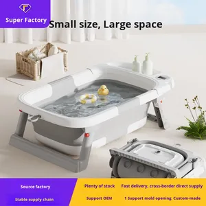 Bañera de plástico moderna para bebé, suministros plegables para recién <span class=keywords><strong>nacidos</strong></span> para uso doméstico, Cubo de baño para niños con características de descanso sentado - Product Image 2