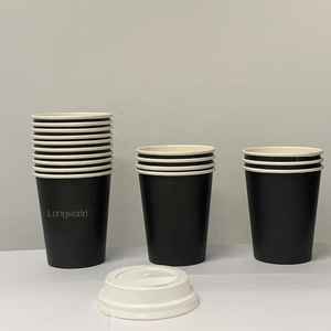 Tazas de café Vasos de papel con tapas Taza de pared ondulada Logotipo impreso Desechable 8oz 12oz 16oz Papel artesanal negro Bebida de pared simple - Product Image 3