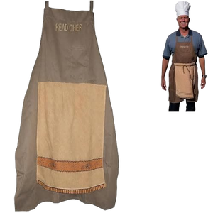 Tablier de chef en toile, taille ajustable, style classique, tenue de travail de cuisine avec poches - Product Image 1