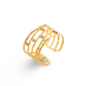 Multi Layer Hollow Open <b>Adjustable</b> Stainless Steel <b>Ring</b> 18K Gold Plated Minimalist Stackable Trendy Finger Jewelry For Women - Product Image 4