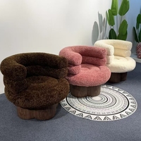 Fauteuil pivotant Donut en tissu polaire Teddy avec base en bois pour salon, chambre à coucher, coin lecture