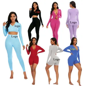 Wholesale custom design women onesie pyjamas 100 blank cotton pajamas sexy jumpsuit rompers pajamas butt flap onesie pajamas