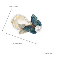 Pince à cheveux haut de gamme pour femme, style rétro, avec papillon brodé, dégradé de couleurs, en métal et perles, grande pince à cheveux pour queue de cheval.