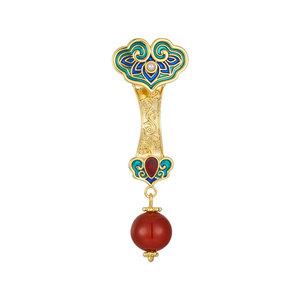 Chinese Style Red Agate Ruyi Brooch For Women Traditional Clothing Accessory Party Decorative Pin - Product Image 5