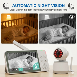 Moniteur vidéo pour bébé IPS HD 5 pouces 360° °   Pan 99 °   <span class=keywords><strong>Caméra</strong></span> inclinable avec vision nocturne infrarouge automatique et interphone audio bidirectionnel - Product Image 3