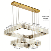 Lustre carré à double couche en cristal, finition dorée, luminaire suspendu LED avec hauteur réglable pour salon, restaurant, hôtel