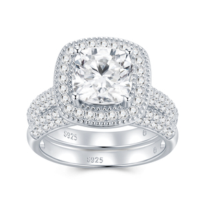 Factory Direct Sale 925 Silver Moissanite <strong>Ring</strong> Set <strong>Cushion</strong> Cut Iced Out Sparkling <strong>Ring</strong> Fine Jewelry Engagement <strong>Wedding</strong> <strong>Ring</strong> - Product Image 3