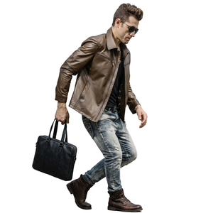 Veste de motard en cuir véritable pour homme Noir |   Vestes de moto vintage marron vieillies pour hommes - Product Image 2