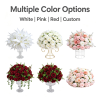 Décoration de table de mariage, chemin de table, événement, fête, rose en soie, gypsophile, composition florale mixte rose et blanc, boule de fleurs artificielles