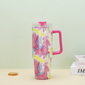 Dd2053 Mới 2023 Sơn Boba 40 Oz <span class=keywords><strong>Mug</strong></span> Với Xử Lý Nắp Và Rơm Du Lịch Cup Chân Không Cách Nhiệt Xe Tie Dye In Cốc - Product Image 6