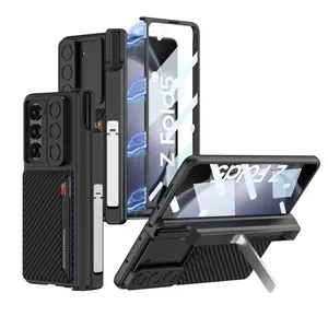 GKK PC kickstand titular com slide câmera lente proteção e slot para cartão magnético dobradiça caixa do telefone para Samsung Galaxy Z Fold 5