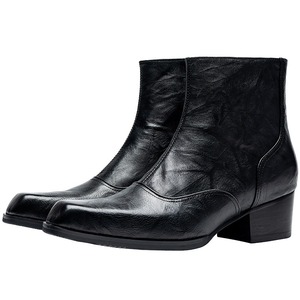 New autumn winter square-<b>toe</b> high-heeled boots men increasing height <b>by</b> 5cm English-style side-zip genuine leather short boots - Product Image 1