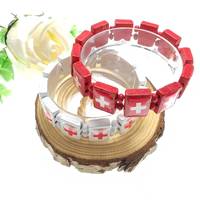 Beliebtes Holzarmband mit Schweizer Flagge, Rosenkranz-Armband, Elastisches Armband