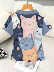 Camisetas Polo de Poliéster con Diseño Elegante de Gatos <span class=keywords><strong>Felidae</strong></span> Felinae, con Dibujos Animados de Gatitos y Bigotes, al por Mayor - Product Image 2