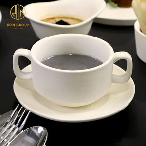 Taza de Café de Cerámica Blanca con Logotipo Personalizado para Té de la Tarde, <span class=keywords><strong>Latte</strong></span>, Espresso, con 2 Asas, para Uso en Cafeterías, Hoteles y Restaurantes - Product Image 4