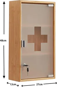 Armoire murale moderne de qualité hospitalière à 3 niveaux <span class=keywords><strong>en</strong></span> <span class=keywords><strong>bambou</strong></span> pour premiers secours et médicaments <span class=keywords><strong>avec</strong></span> clé pour la maison et la salle de bain - Product Image 2