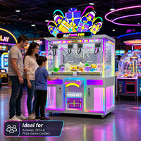 Máquina recreativa Neofuns grande de 4 garras con monedero, tiras de luces LED, cuatro zonas de premios, gabinete de metal, acrílico y madera, máquina grúa.