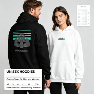 Felpa con Cappuccio Unisex Personalizzata per Motorsport, Design Moderno Bianco e Nero, Abbigliamento Streetwear per Uomo e Donna - Product Image 2