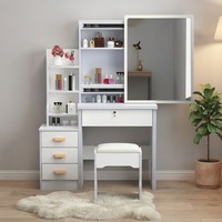 Ensemble coiffeuse moderne rose en bois avec miroir, gain de place, rangement pour petit appartement ou chambre à coucher