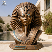 Buste de pharaon égyptien en bronze, sculpture moulée à la main, statue de roi avec patine antique pour hall d'hôtel, musée, villa et parc culturel
