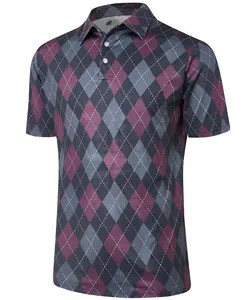 Custom Men's Polo Shirt Short Sleeve Diamond Checked Print Smart Casual Floral Design Knitted Digital Printing-Casual Sports