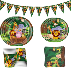 Luckykoo Décoration de fête d'<span class=keywords><strong>anniversaire</strong></span> sur le thème de la <span class=keywords><strong>jungle</strong></span> Safari Ensemble de vaisselle jetable Fournitures de fête d'<span class=keywords><strong>anniversaire</strong></span> sur le thème des animaux sauvages - Product Image 2