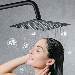 Juego de ducha Kits de grifos de baño Juego de ducha de lluvia Grifo mezclador Ducha Negro Montado en la pared Moderno - Product Image 2