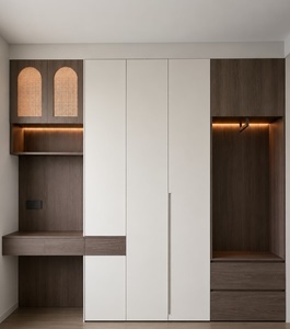 Armoire de chambre moderne à panneaux bicolores contrastants, design segmenté, meuble de rangement - Product Image 1