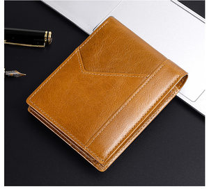 Nouveau portefeuille en cuir de vachette véritable RFID, vente en gros, portefeuille de luxe décontracté, petit portefeuille court vintage pour hommes, portefeuille fin en cuir - Product Image 3
