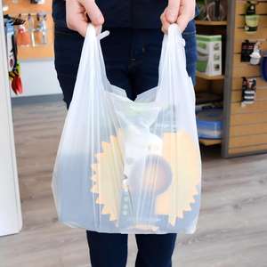 Grands sacs de courses en plastique biodégradable réutilisables personnalisés - Emballage blanc uni - Product Image 4