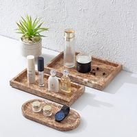 Plateau de rangement moderne en pierre naturelle à bords arrondis, plateau décoratif pour salle de bain, commode et table basse, organisation de la maison