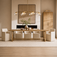 Ensemble table et chaises de salle à manger rectangulaire en bois massif au design minimaliste moderne pour villa