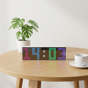 Horloge numérique LED à matrice de points RGB moderne avec minuteur de compte à rebours/affichage progressif, commande vocale et calendrier pour la maison, à fixer au mur ou sur un support de bureau - Product Image 3