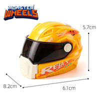 Monster Wheels : Boîte mystère de mini voitures à friction en plastique avec lanceur casque, à rétrofriction, pour course surprise, cascades et tout-terrain